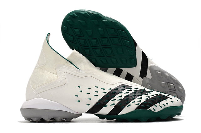 Chuteira Society Adidas Predator Freak + FG White/Green - Cano Alto